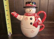 Pacific Rim Snowman Teapot  Cup 3 piece Set Christmas Tea Coffee