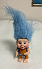 Vintage 1991 Applause 3" Troll Doll - Blue Hair - Orange Blue Hearts Outfit