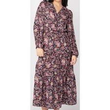 DEX Floral Black Pink Gold Flowers Wrap Top Midi Dress Sz XL 1X