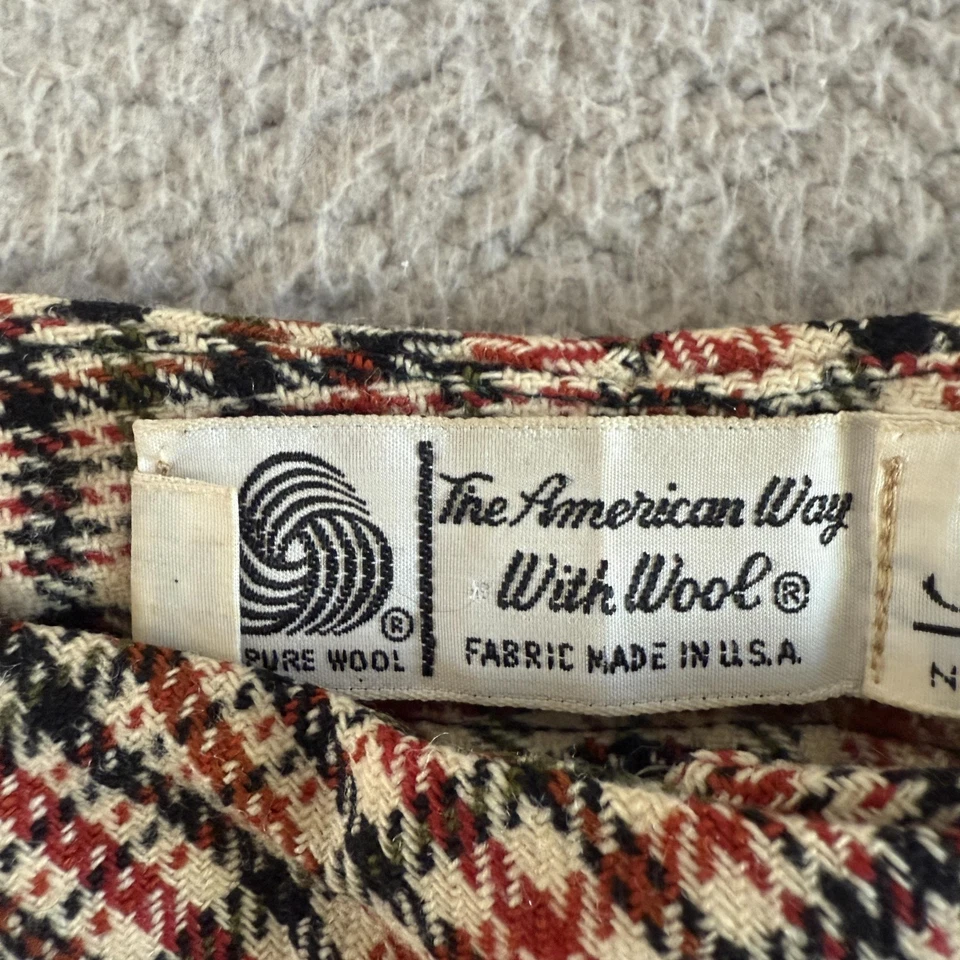Traje Pantalón Mujer Tweed Vintage Años 70 Mediano Lana Cuadros Rojo Negro Forrado Cremallera Foto 3 de 4