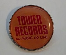 Vintage Tower Records Music Store Enamel Pin Button “No Music, No Life”