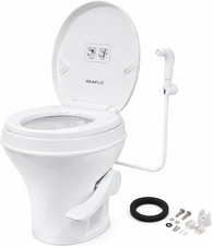 RV Toilet with Sprayer Attachment - White, 18.4 Residential Height, Gravity Flu