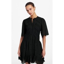 Madewell Dress Size 6 Black Eyelet Flutter Sleeve Mini Cotton Sundress NU556