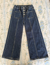 Old Navy Girls 7 High-Rise Baggy Wide-Leg Dark Blue Denim Jeans Pockets