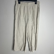 Eileen Fisher Organic Linen Wide Leg Pants Womens XS Khaki Beige High Rise EUC