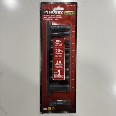 #ad Husky 3 8 in. Drive Thin Wall Steel 10 Piece SAE Deep Impact Socket Set New $24.95