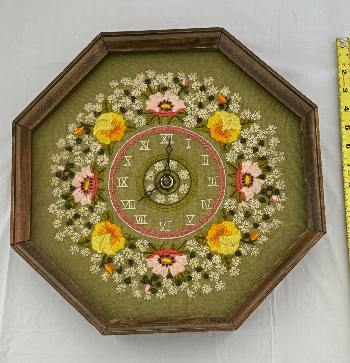Octagon Analog Wall Clock Roman Numerals Wood Frame Quartz Battery NOT WORKING