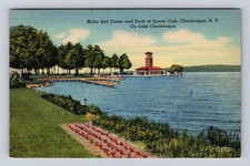 Chautauqua NY- New York, Miller Bell Tower And Dock, Vintage c1953 Postcard
