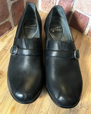 DANSKO BLACK LEATHER TAMARA SLIP ON CLOG LOAFERS 40/9-9.5M