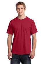 Port & Company USA100P Adult Cotton All-American Pocket Tee Top T-Shirt