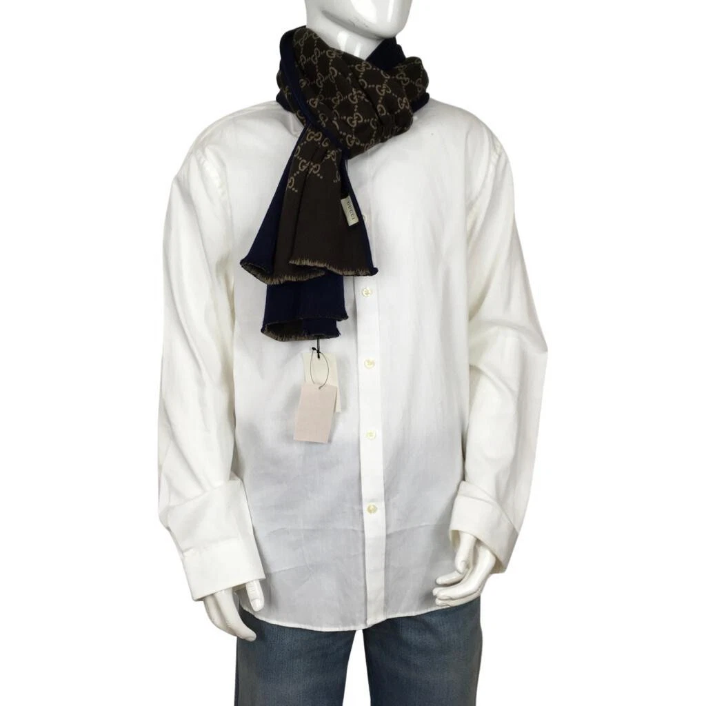 Foulard homme Gucci double face bleu autre côté marron beige monogramme GG
