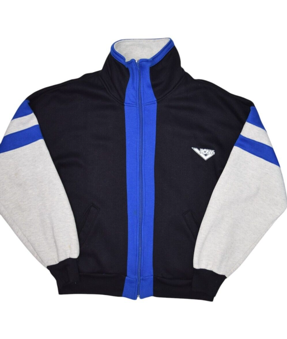 Giacca pony vintage uomo M pile riscaldamento pista full zip nera a righe retrò