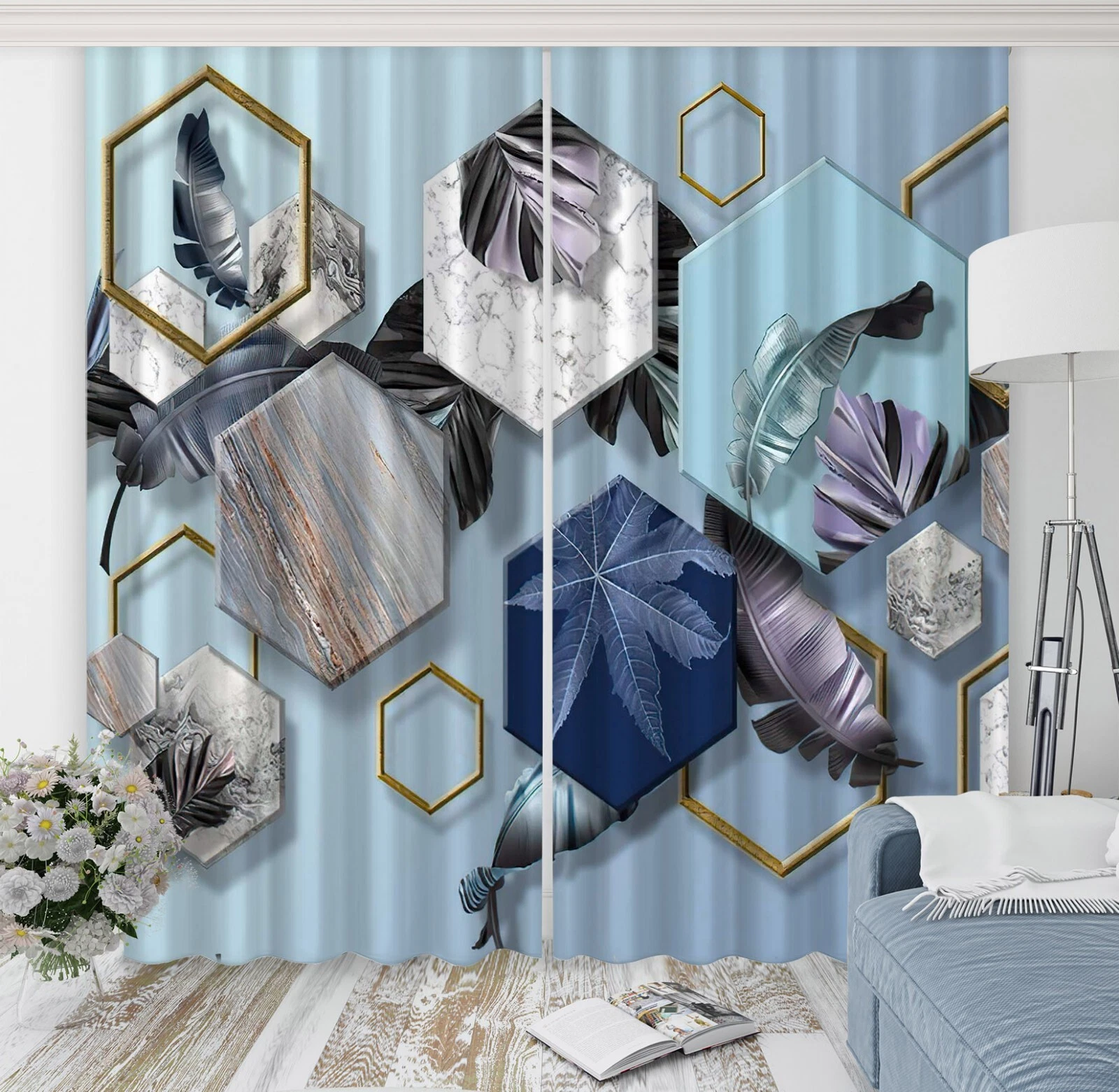 3D Marble Leaves ZHUB3854 Photo Curtain Window Blockout Fabric Amy 2024