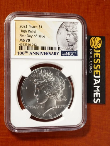 2021 $1 SILVER PEACE DOLLAR NGC MS70 HIGH RELIEF FIRST DAY OF ISSUE FDI LABEL