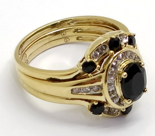 9K YELLOW GOLD, GENUINE DIAMOND & SAPPHIRE LADIES RING SIZE N 1/2 - 9CT 375 - Picture 4 of 10