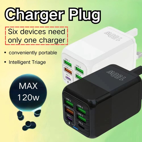 Multi Port 150W Flash Charger 4USB+2PD Fast Charger 5V 3A USB Type C Power Adapt - Picture 7 of 11