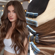INVISIBLE Tape In Remy Skin Weft Russian 100 Human Hair Extensions FULL HEAD US