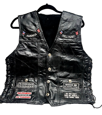 ameri RIDERS FAKE LEATHER VEST JACKET men's Black Motorcycle Faux