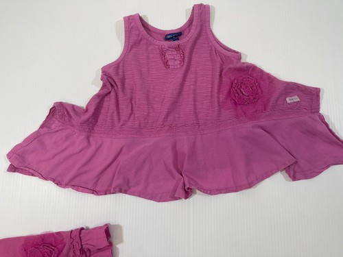 Naartjie Girls Pink Rose Appliqué Cotton Tank Top Pant 2Pc Set Size 4/5 - Picture 2 of 6