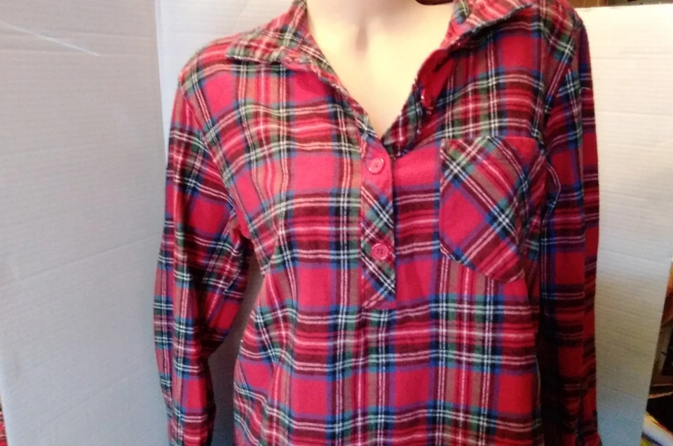 Maxi Camisón Pijamagram 100% Algodón Talla MD Rojo Cuadros Manga Larga Foto 2 de 4