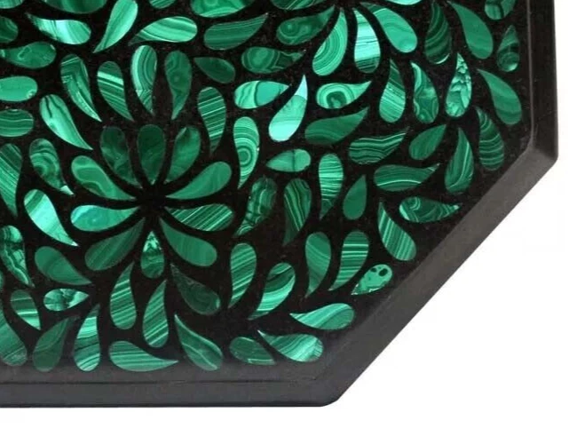 12" Marble Table Top Malachite Inlay pietradura Handicraft​ Work Home Decor - Image 3 of 4