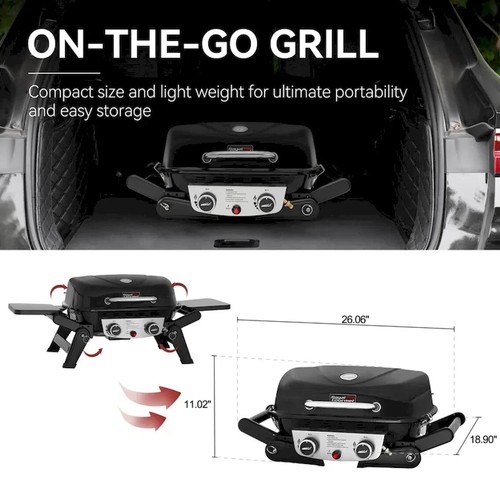 Royal Gourmet 2-Burner Portable Propane Gas Grill BBQ Tabletop Outdoor - Picture 4 of 21