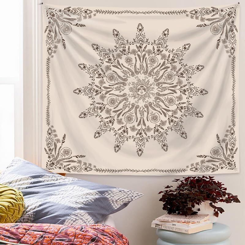 Floral Bohemian Tapestry-Wall Hanging Decor (Flaxen, 48L x 36W) - Main Image