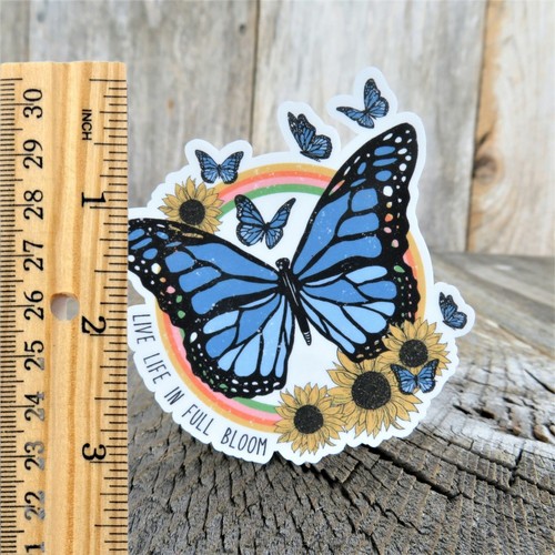 Blue Butterfly Rainbow Sunflowers Sticker BoHo Live Life in Full Bloom Decal Ful - Picture 2 of 2