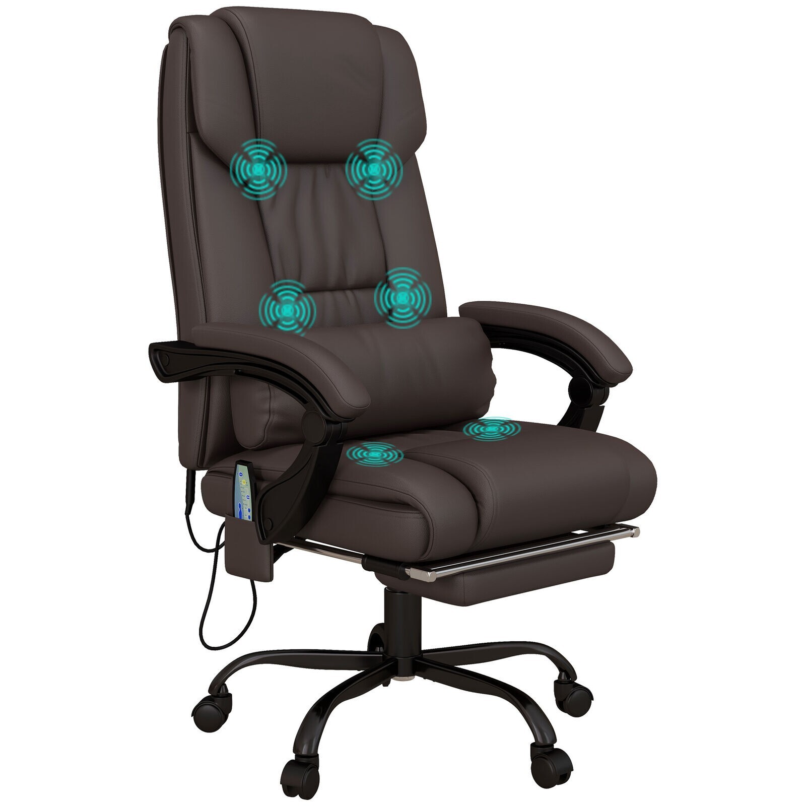 PU Leather Massage Office Chair Height Adjustable Computer Chair Brown