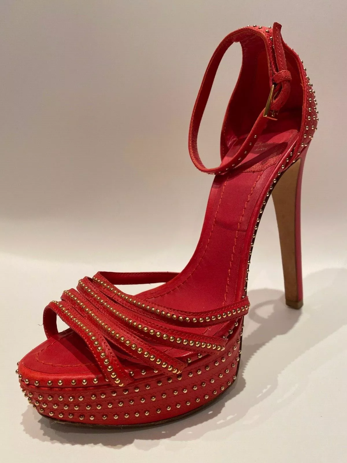 Bracelet CHRISTIAN DIOR rouge avec sandales à goujon doré plate forme chaussures taille 38 8 us