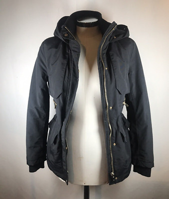 Zara Basic Outerwear Puffy Jacket Zip Up 2 Flap Front Pocket with Hood Size XS