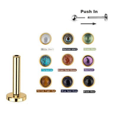 0,8mm Titan Stecksystem Labret Echt Stein Kugel Gold Nasen Ohr Piercings Push in