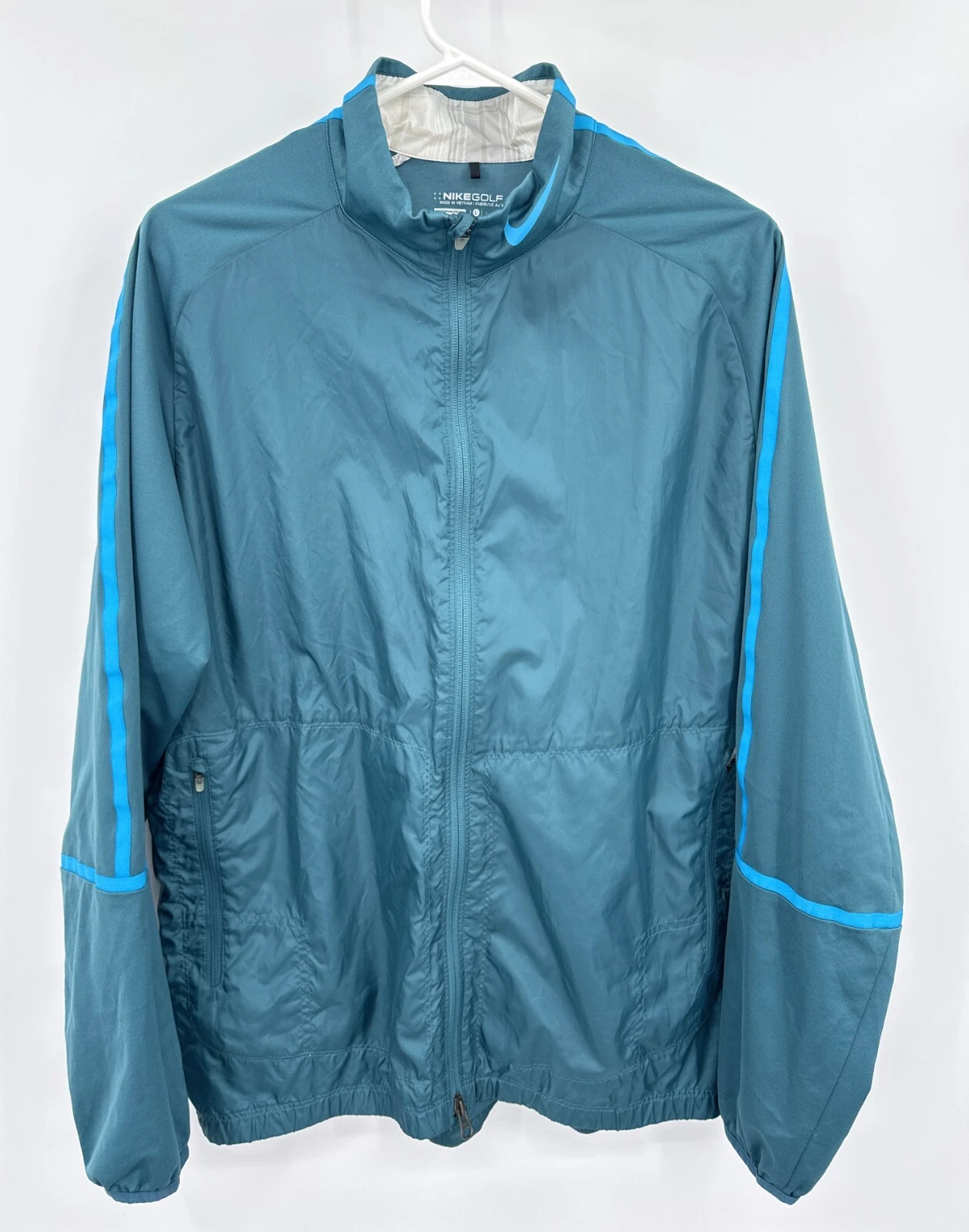 NIKE Windbreaker Jacket L Green Swoosh Full Zip Lightweight Golf