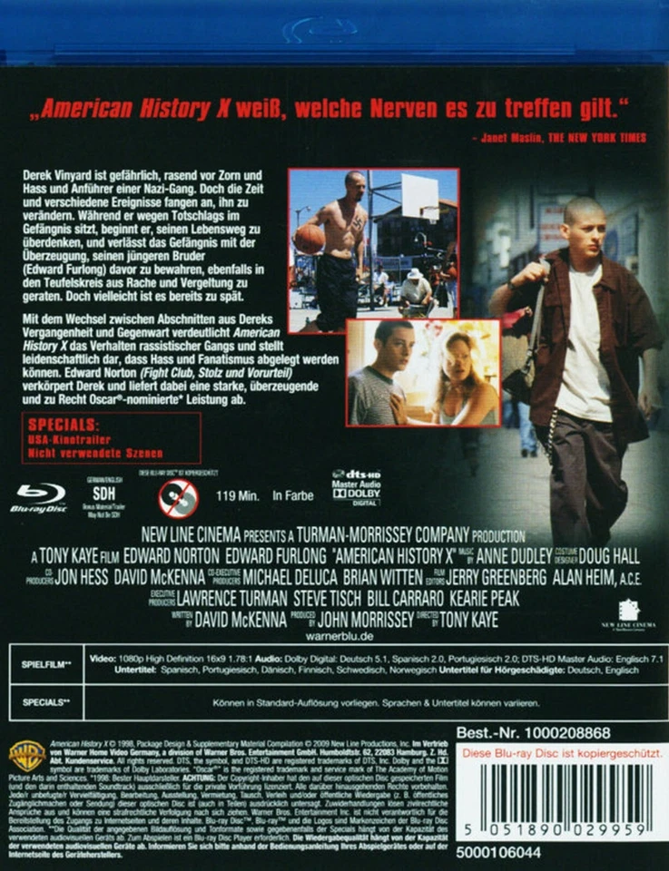 American History X - Uncut (1999)[Blu-ray/Neu/OVP] Edward Norton, Edward Furlong - Bild 2 von 3
