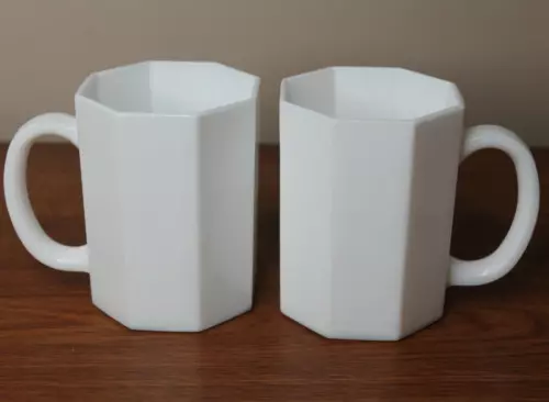 Arcoroc - Octime - Octagon - White - Mugs / Cups - TWO - 3 7/8" high - France