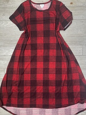 NWT Lularoe 2XL Carly Dress Red & Black Buffalo Plaid Holiday Unicorn