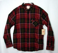 New Levis Red Black Plaid Long Sleeve Button Front Flannel Shirt Mens Large