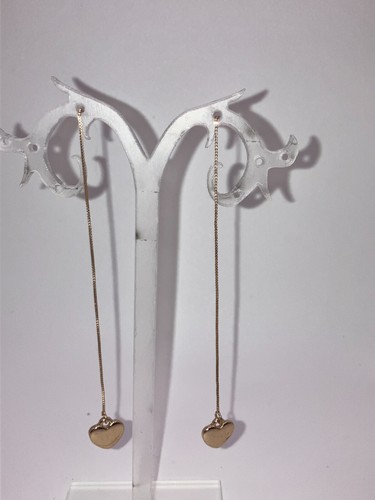 Reversible Rhinestone Puffed Heart Dangle Ear Threads 3.5" Earrings! - Picture 5 of 12