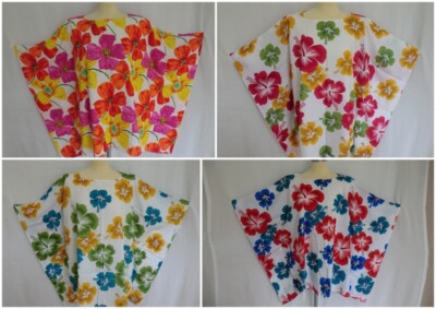 Tunika Viskose Bluse Poncho Flower Power Blumen Hawaii Hibiskus One Free Size