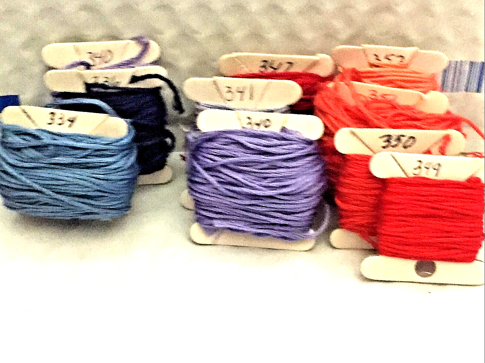 Lot of 10 DMC Cross Stitch Floss Carded-#334,336,340x2,341,3