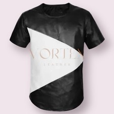 Men Black White Leather Shirt Genuine Lambskin Leather Shirt Slim Fit Shirt