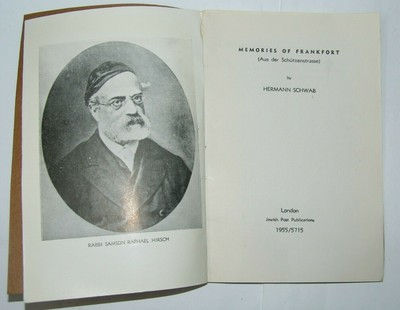 Jewish Judaica London UK Memories of Frankfort book rabbi ...