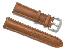 22mm Replacement Brown Leather Watch Band Silver Buckle - Citizen Eco-Drive 22