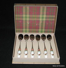 SPODE GLEN LODGE 6 TEASPOONS PORCELAIN HANDLES PHEASANT DESIGN NIB