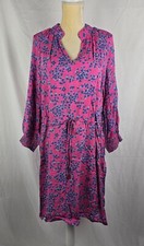 Draper James RSVP V-Neck Smocked Sleeve Pink Blue Ditsy Floral Dress sz L NWT