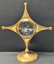Brass MCM Style Four-Pointed Star Desk Clock 11.5"H x 10"W Young Town Quartz HTF