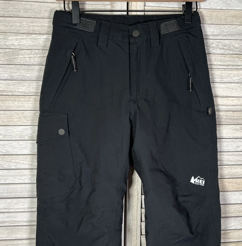 Calça de neve REI Co-op unissex infantil M (10-12) forrada de lã preta esqui - Imagem 2 de 4