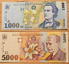 Set of 2 Romania 1000 & 5000  Lei 1998 , P-106 & 107