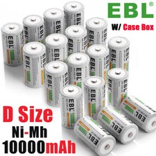 EBL Ni-MH D Size D Cell Rechargeable Batteries LR20 HR20 High Capacity 10000mAh