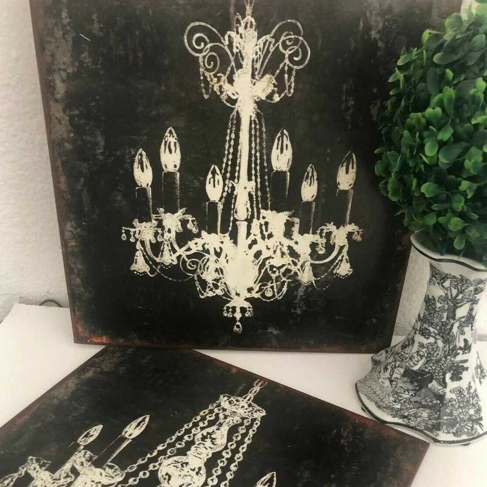 CREATIVE CO-OP Black Tin WALL Plaque CHANDELIER SQUARE Rustic Cottage Chic SIGN - Image 3 of 4